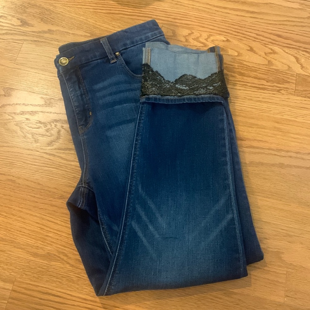 Chico's Dark Blue Ankle Jeans with Lace Detail